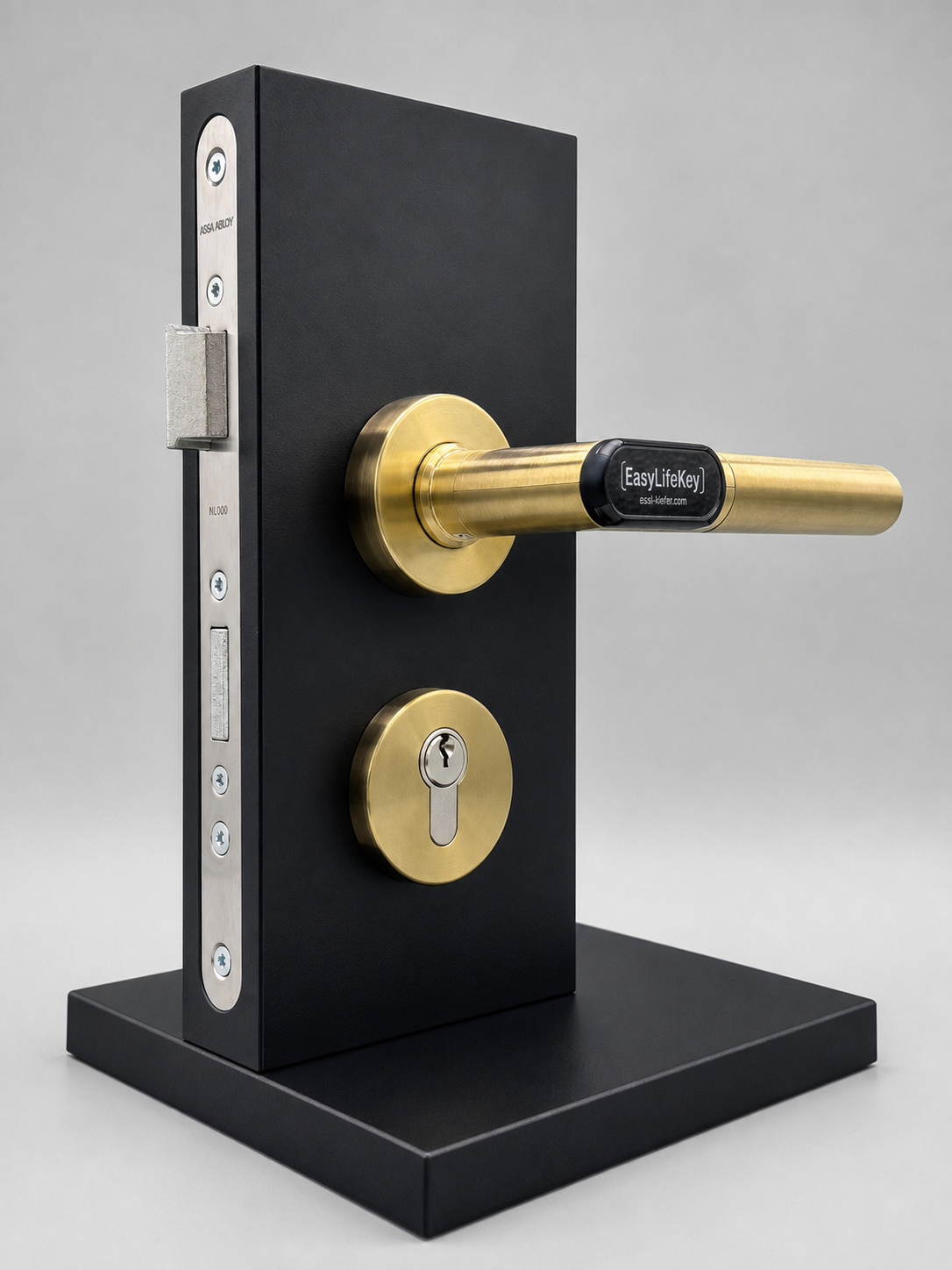 EasyLifeKey® Digitaler Türdrücker • PSD-Ausführung in Gold • Ausführung: Rundrosette mit L-Griff •