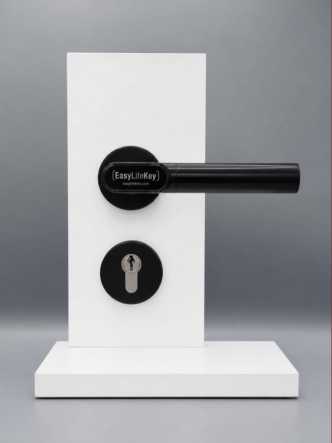 EasyLifeKey® Digitaler Türdrücker • PSD-Ausführung in Schwarz-matt • Ausführung: Rundrosette mit L-Griff