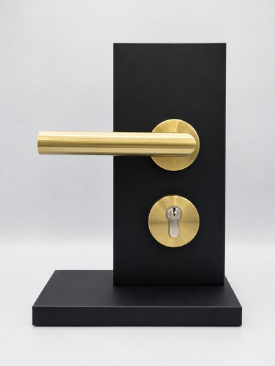 EasyLifeKey® Digitaler Türdrücker • PSD-Ausführung in Gold • Ausführung: Rundrosette mit L-Griff •