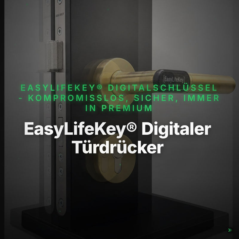 EasyLifeKey® Digitaler Türdrücker • PSD-Ausführung in Gold • Ausführung: Rundrosette mit L-Griff • – Clean Showcase