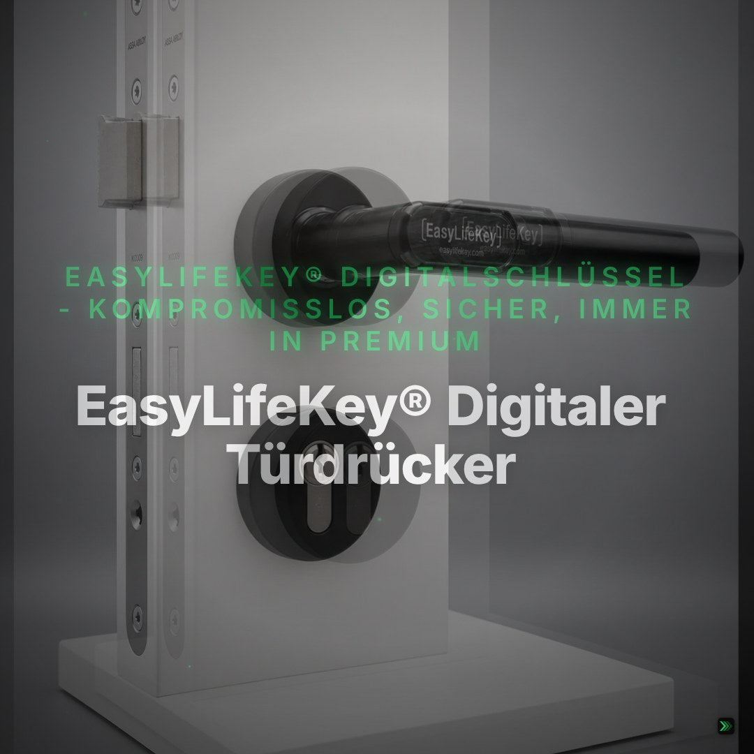 Video laden: EasyLifeKey® Digitaler Türdrücker • PSD-Ausführung in Schwarz-matt • Ausführung: Rundrosette mit L-Griff – Clean Showcase